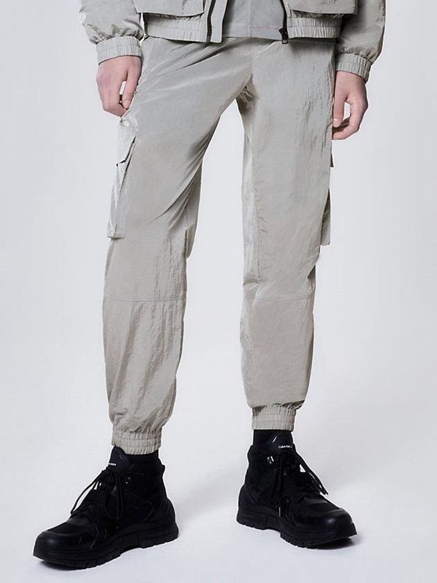 Calvin Klein USA Shiny Nylon Cargo Mens Pants Grey 6170958-LX